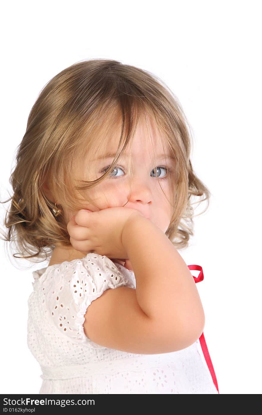 Beauty a little girl on white background