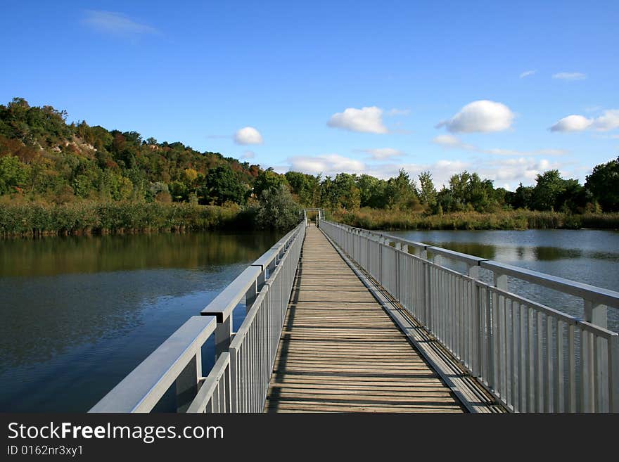 Landscape with bridge across the river