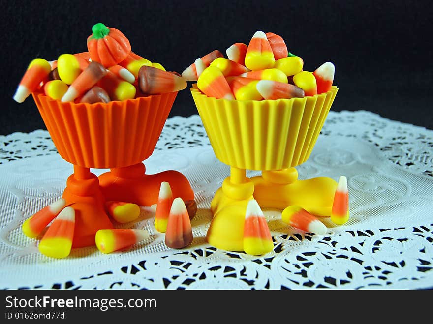 Corn candy in holiday party cups. Corn candy in holiday party cups.