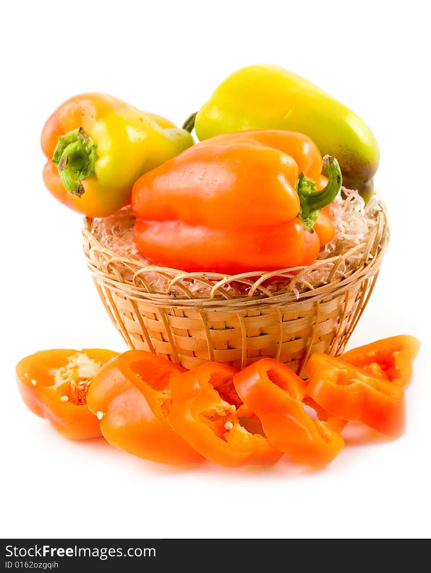 Red sweet beautiful pepper in basket