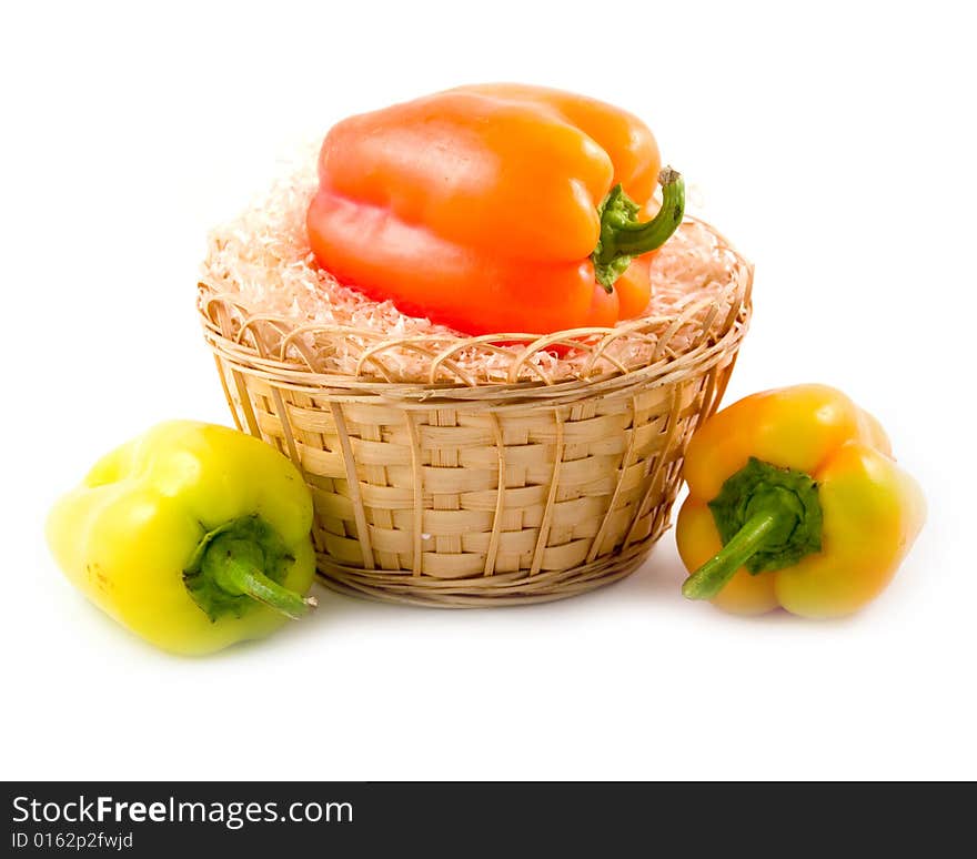 Sweet beautiful pepper in basket