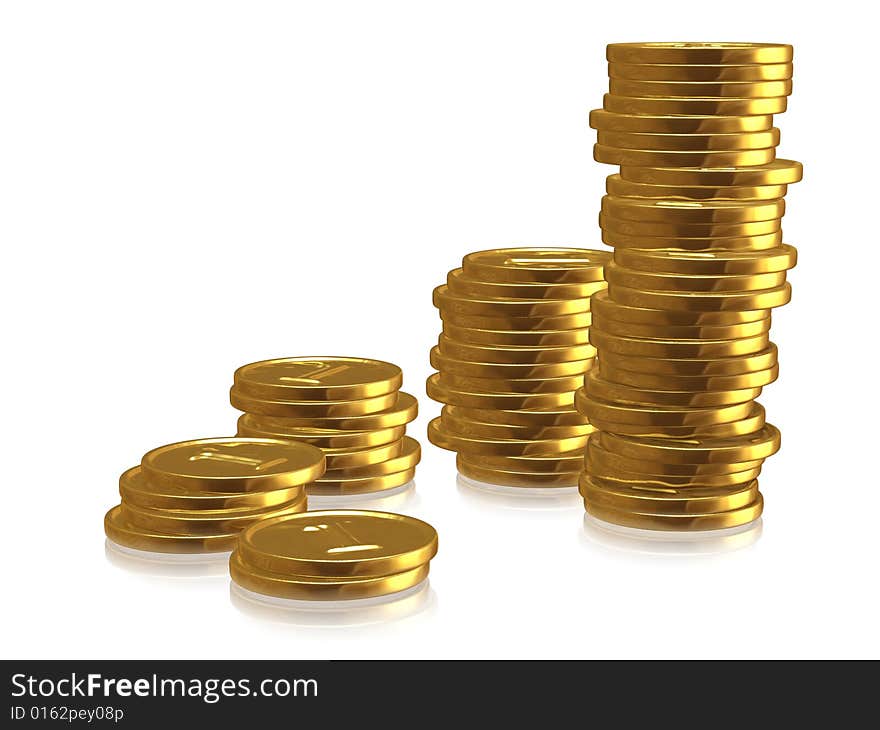 Stack of golden coins with small reflections