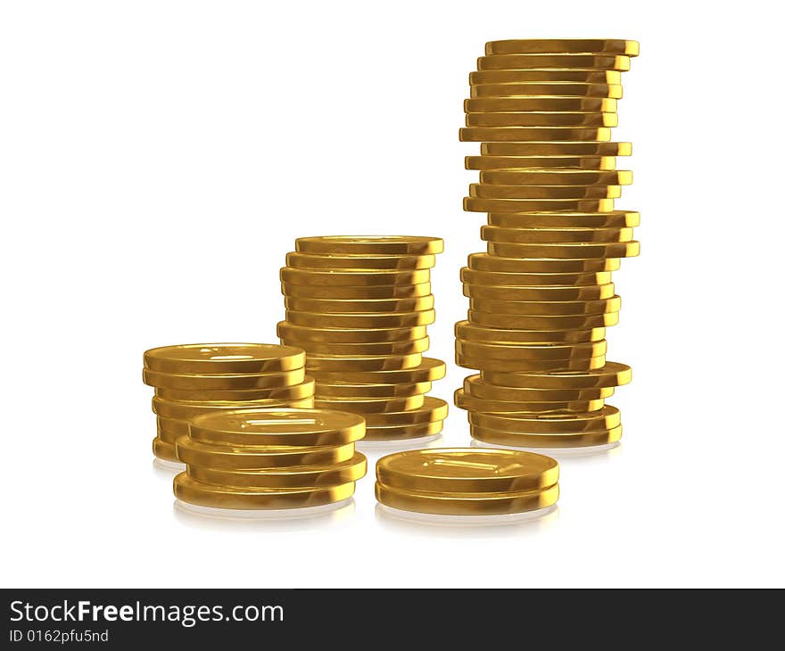 Stack of golden coins with small reflections