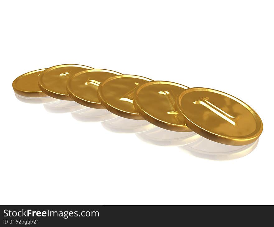 Stack of golden coins with small reflections