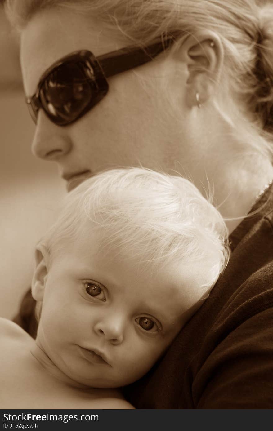 Sepia portrait of a Mother and her Daughter. Sepia portrait of a Mother and her Daughter