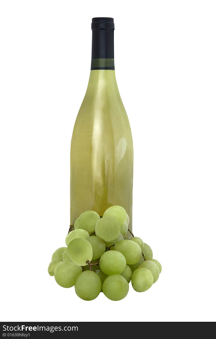 Wine Bottle And White Grapes