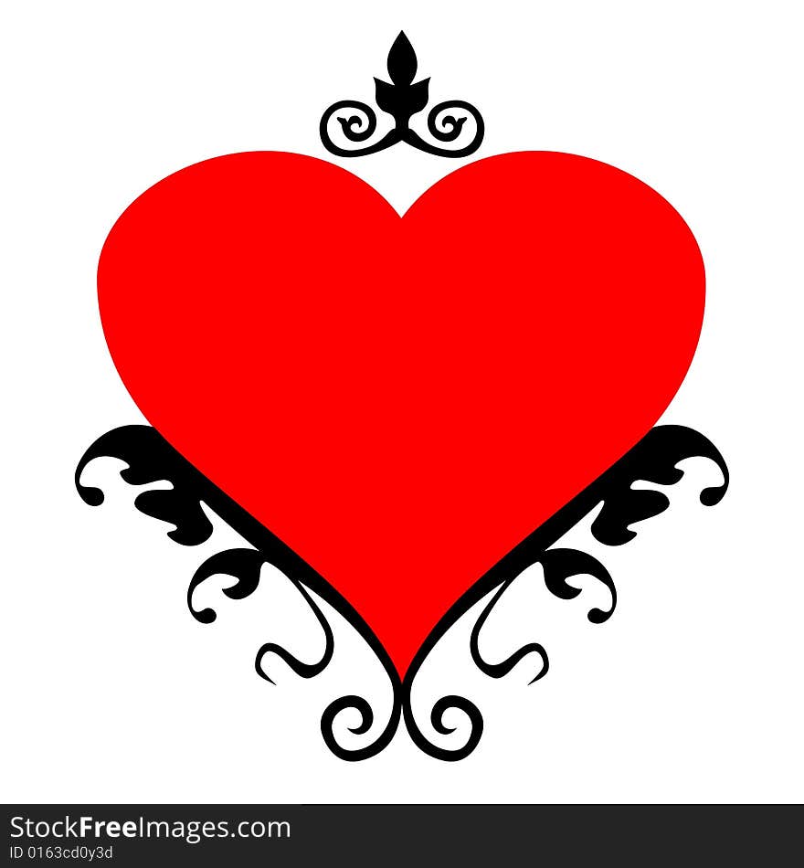 Red heart with ornaments, vector illustration