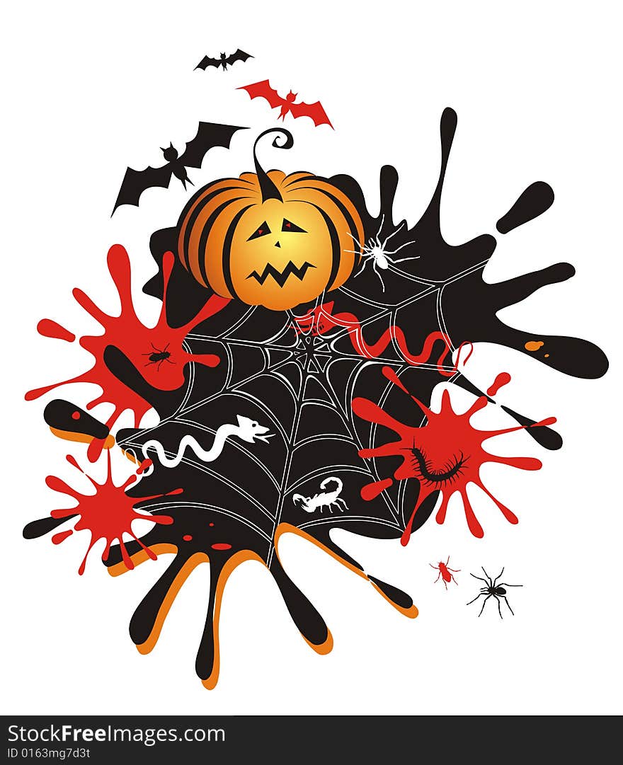 Halloween background with pumpkin, blots