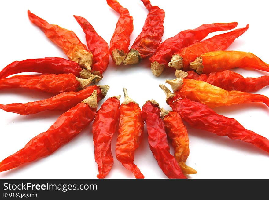 Dry red pepper isolated on white