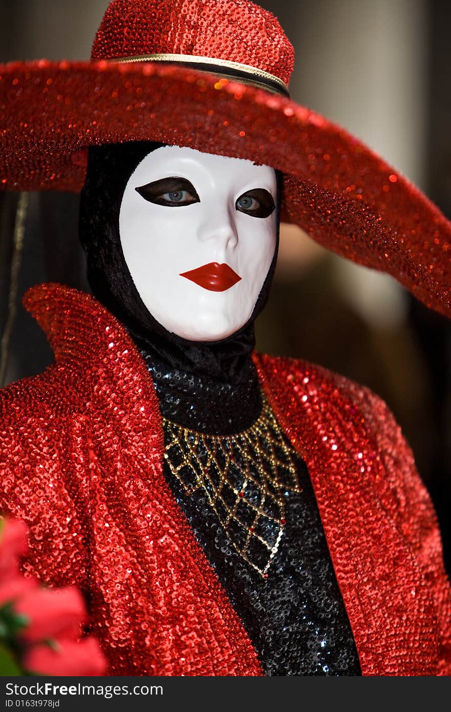 Red and black costume at the Venice Carnival. Red and black costume at the Venice Carnival