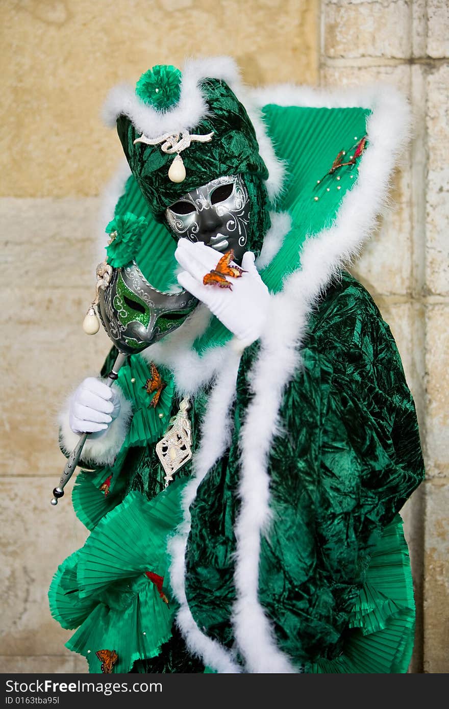 Fabulous green costume at the Venice Carnival. Fabulous green costume at the Venice Carnival