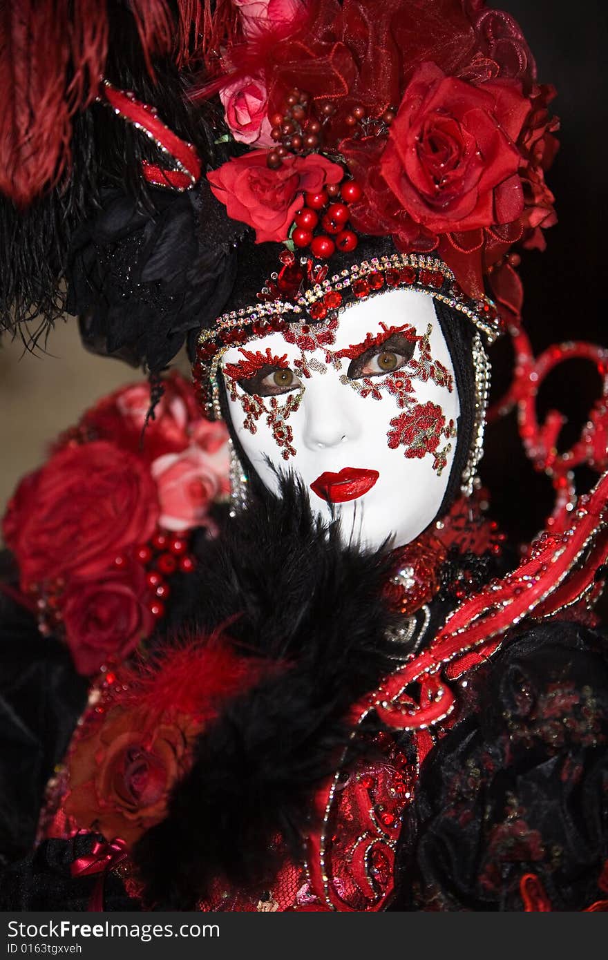 Black and red costume at the Venice Carnival. Black and red costume at the Venice Carnival