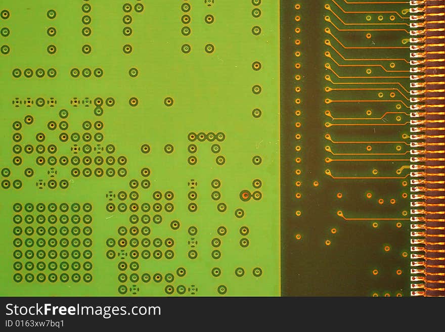 Green circuit board without components.