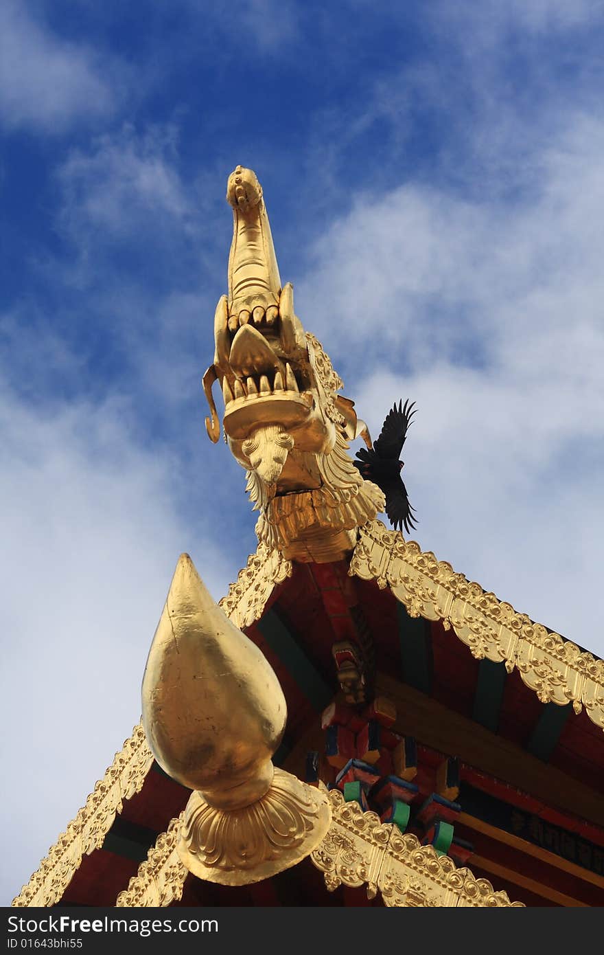 Roof of Songzanlin temple near Shangri-La, China.