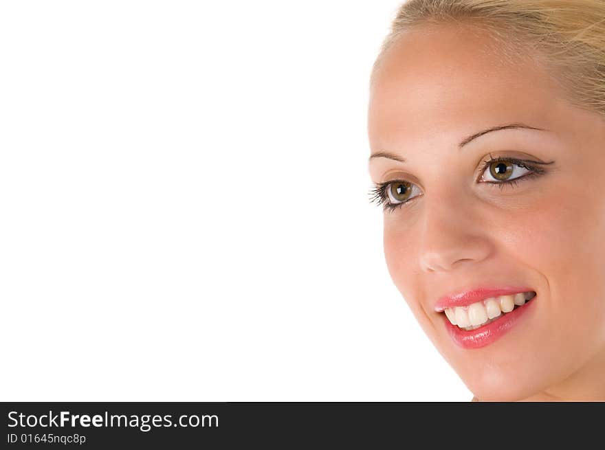 Portrait of fresh and beautiful young woman on white background. Copy space image. Portrait of fresh and beautiful young woman on white background. Copy space image.