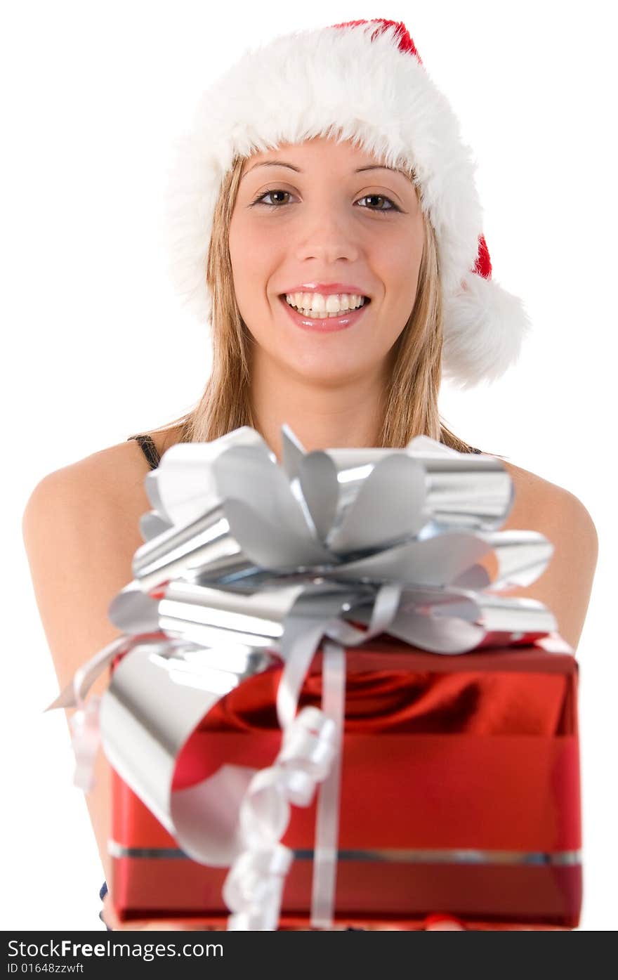 Santa Claus Girl Offers A Gift