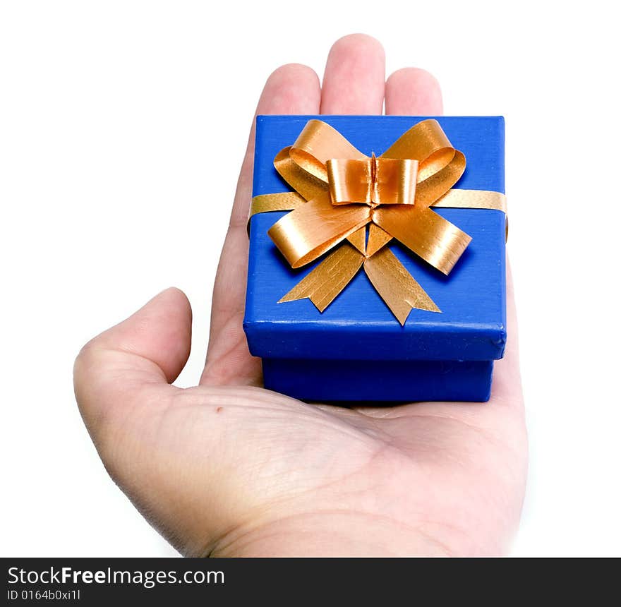 Blue gift over white background