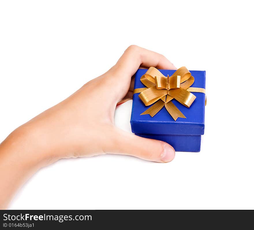 Blue gift over white background