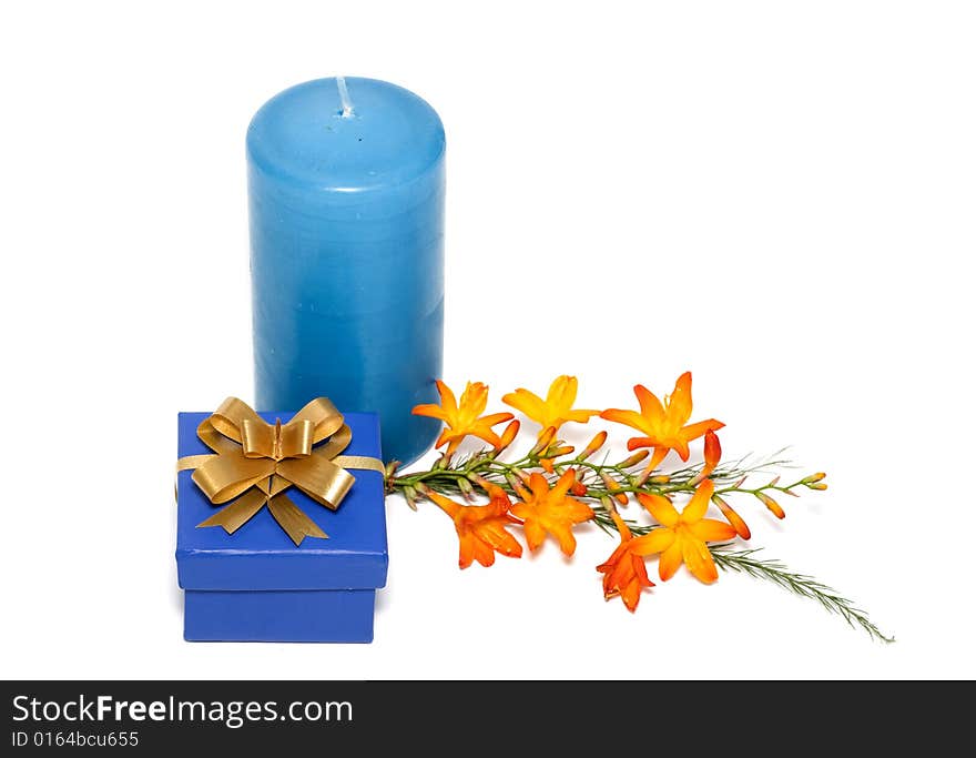 Blue gift over white background