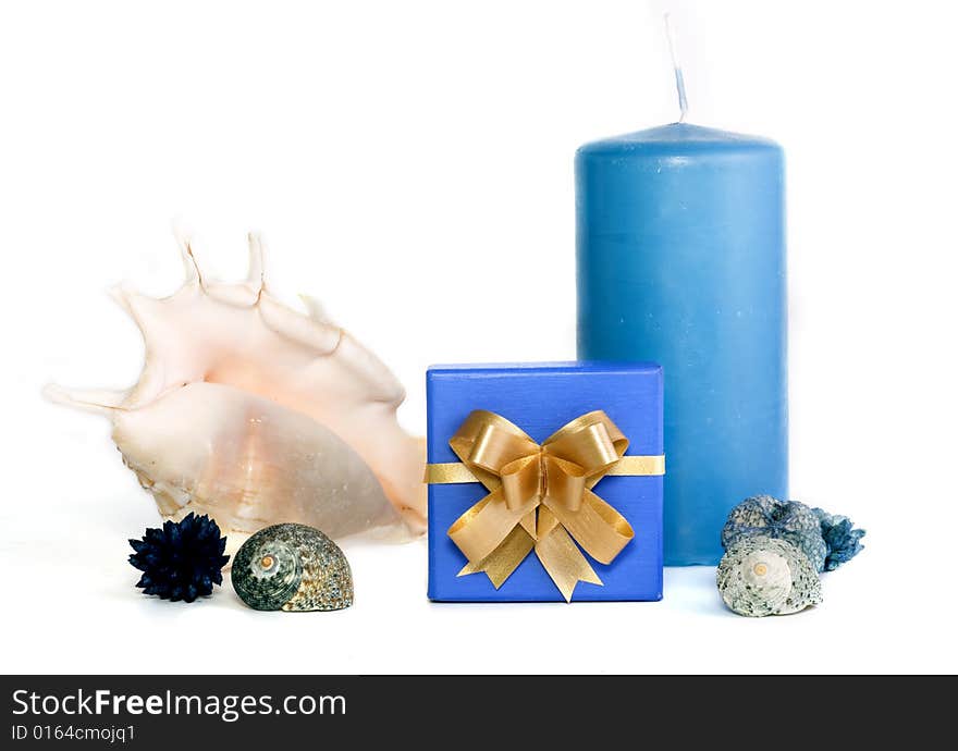 Blue gift over white background