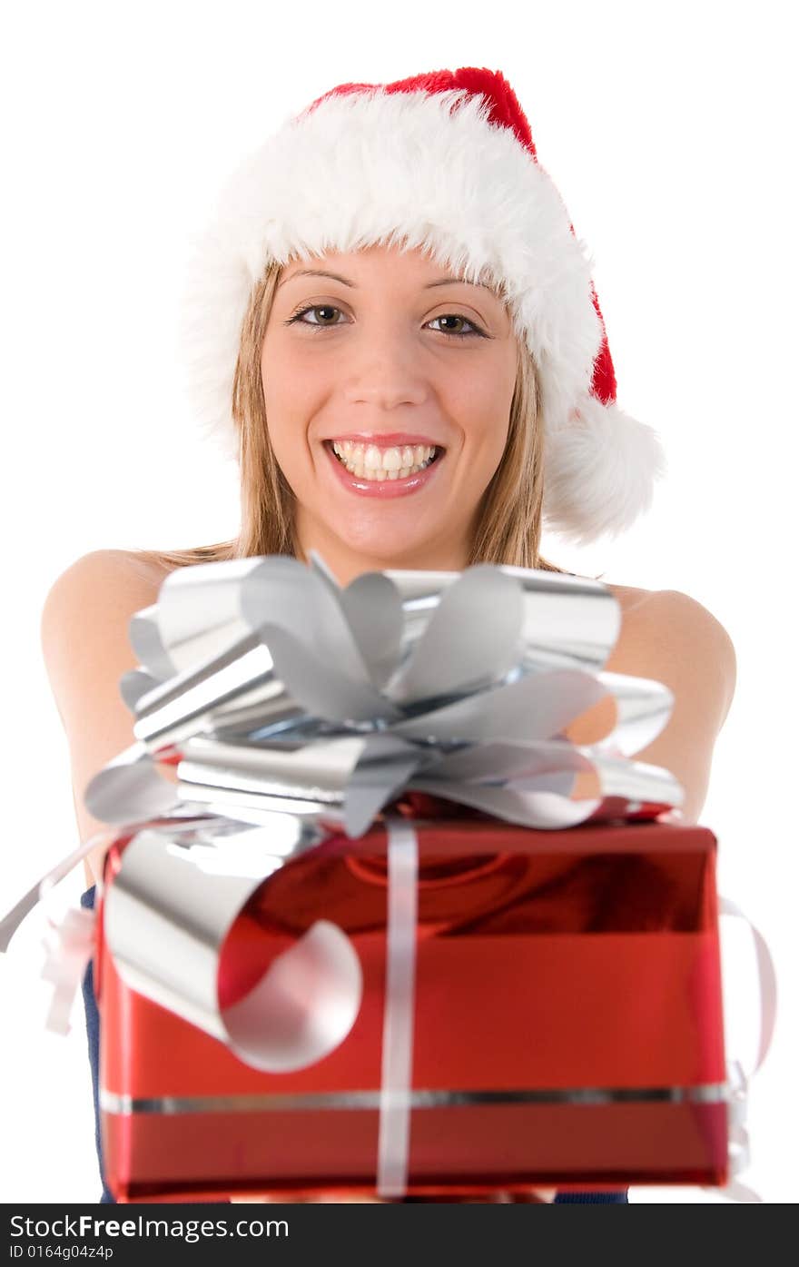 Santa Claus Girl Offers A Gift