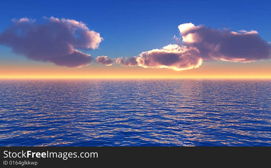 Beautiful sea and sky at sunset - digital artwork. Beautiful sea and sky at sunset - digital artwork