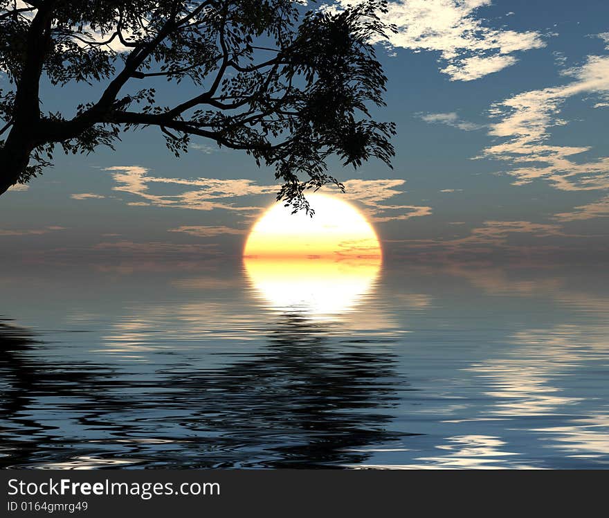 Tree silhouettes  at sunset - digital artwork. Tree silhouettes  at sunset - digital artwork