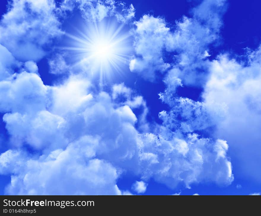 Blue sky with white clouds - digital artwork.