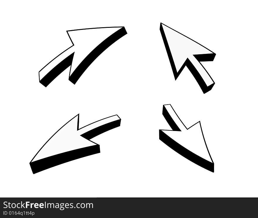 Illustration of four pointing 3D arrows. Illustration of four pointing 3D arrows