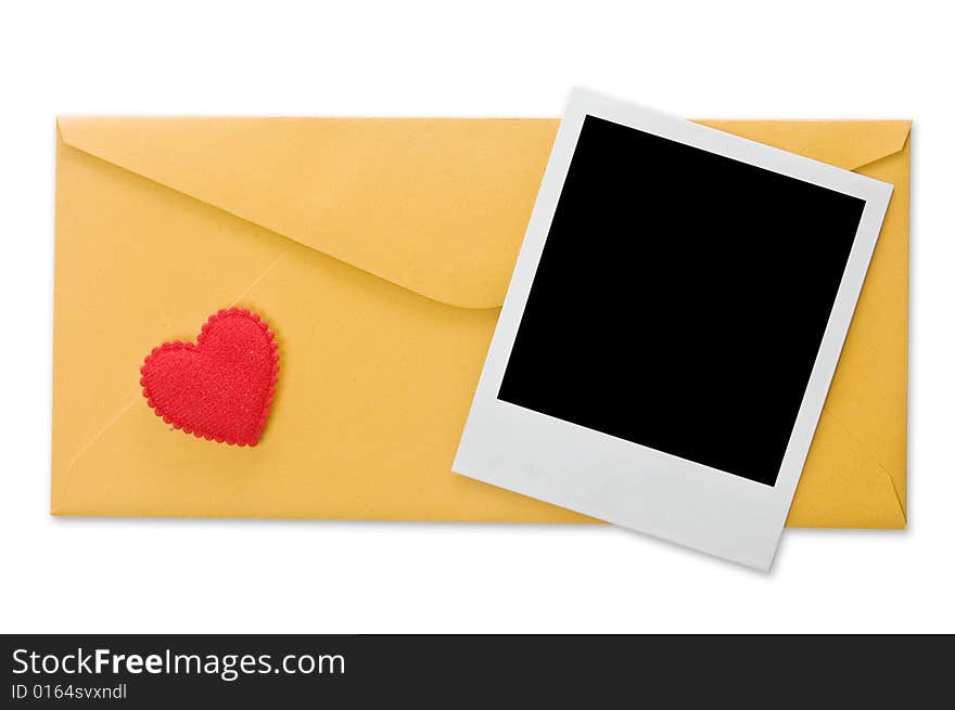 Envelope and instant photo isolated on a white background