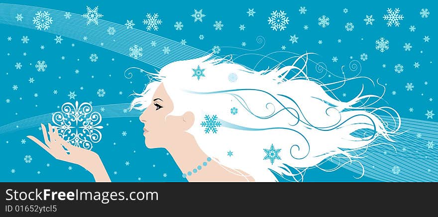 Beautiful girl holds a snowflake, vector illustration. Beautiful girl holds a snowflake, vector illustration