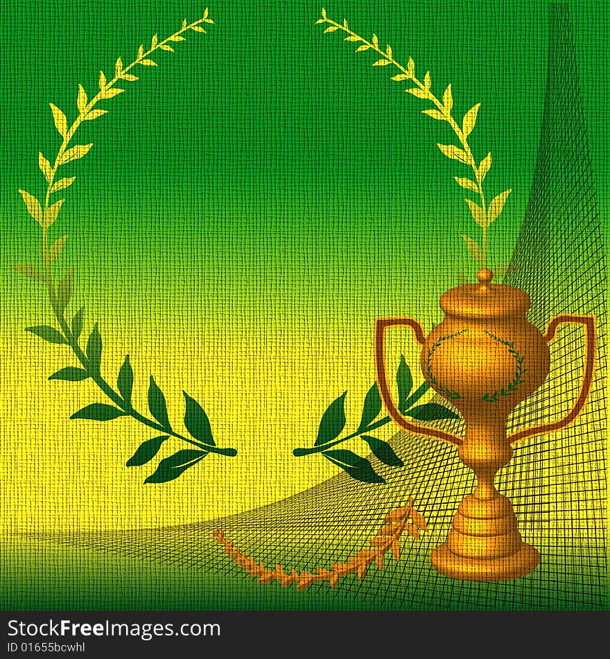 Abstract colorful illustration with golden cup, and olive branches. Abstract colorful illustration with golden cup, and olive branches