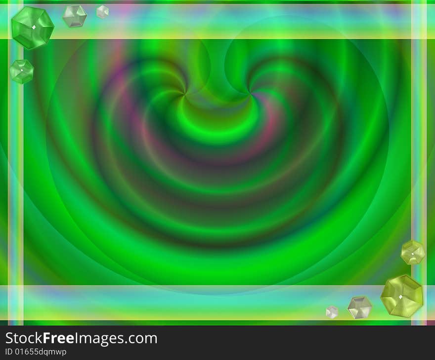 Template for a slide presentation with greenish colors , abstract swirls and some gems. Template for a slide presentation with greenish colors , abstract swirls and some gems