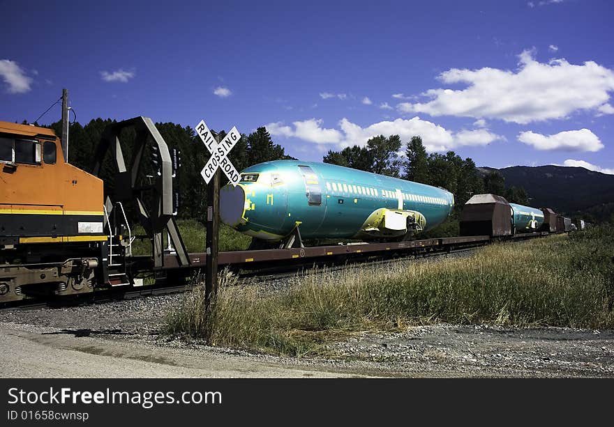 Airplane Fuselage on Railcar