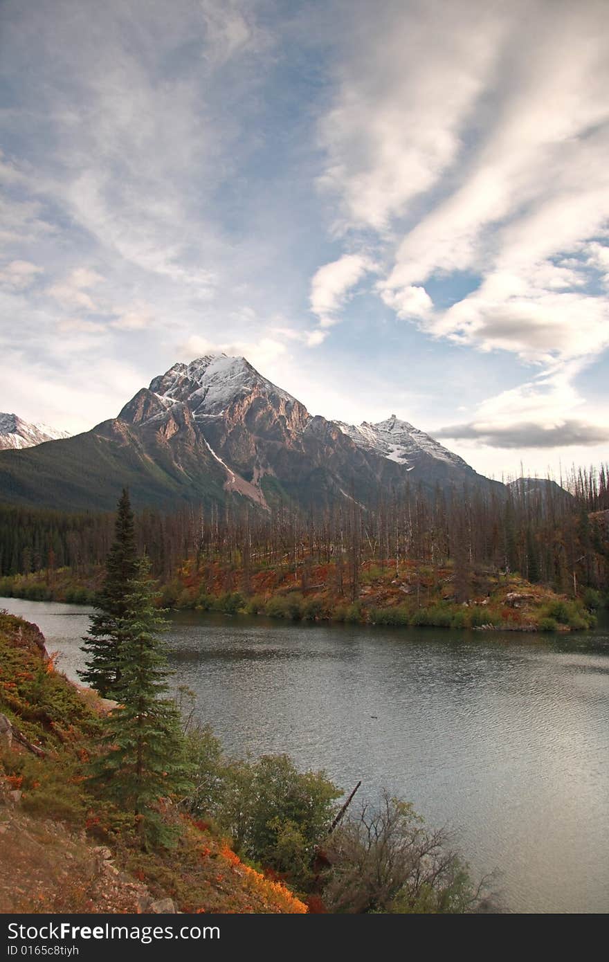 Moab Lake near Jasper, Alberta, Canada in fall colors. Moab Lake near Jasper, Alberta, Canada in fall colors.