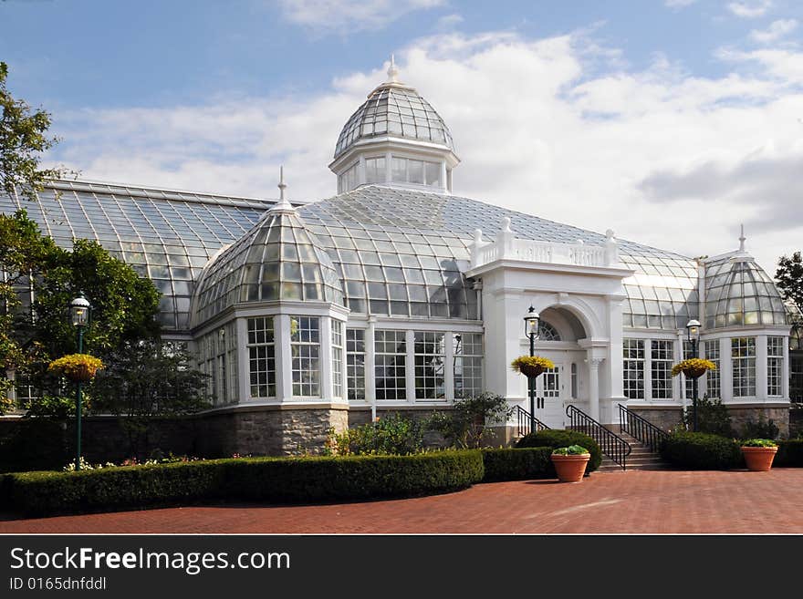 An exterior view of a beautiful conservatory. An exterior view of a beautiful conservatory.