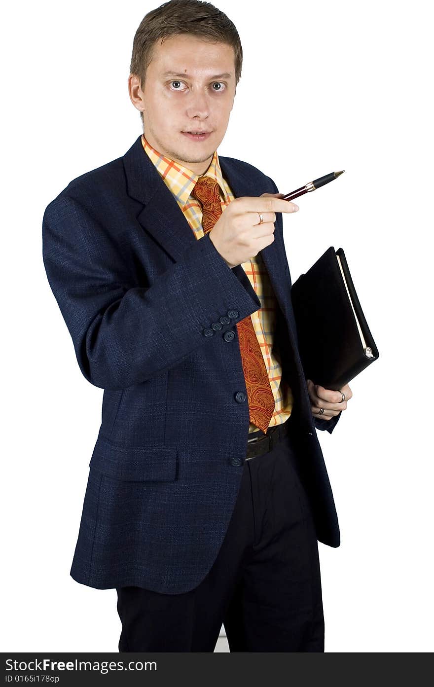 Businessman pointing pen