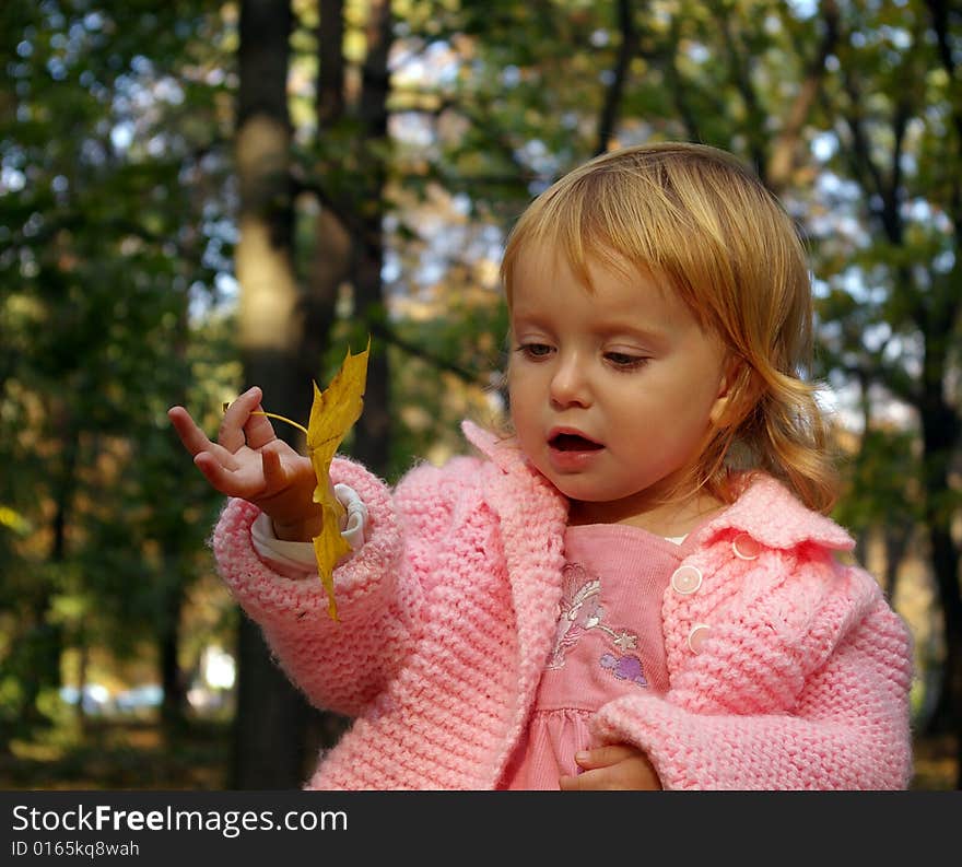 Autumn portrait of cute little caucasian girl