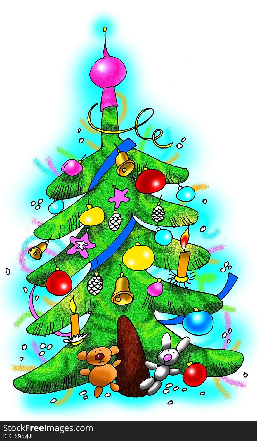 Fine decorated Christmas tree. Illustration made in Photoshop.