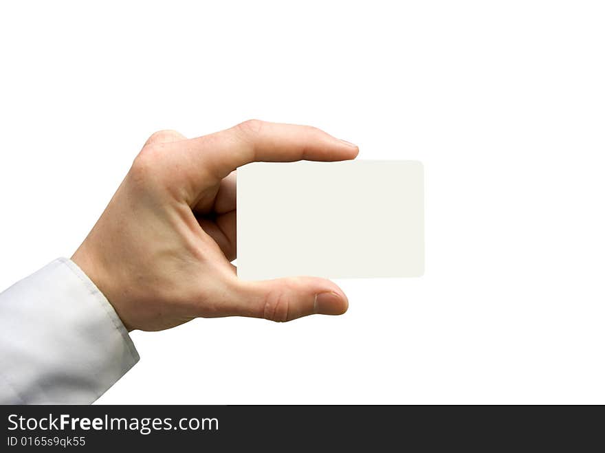 Business card in hand