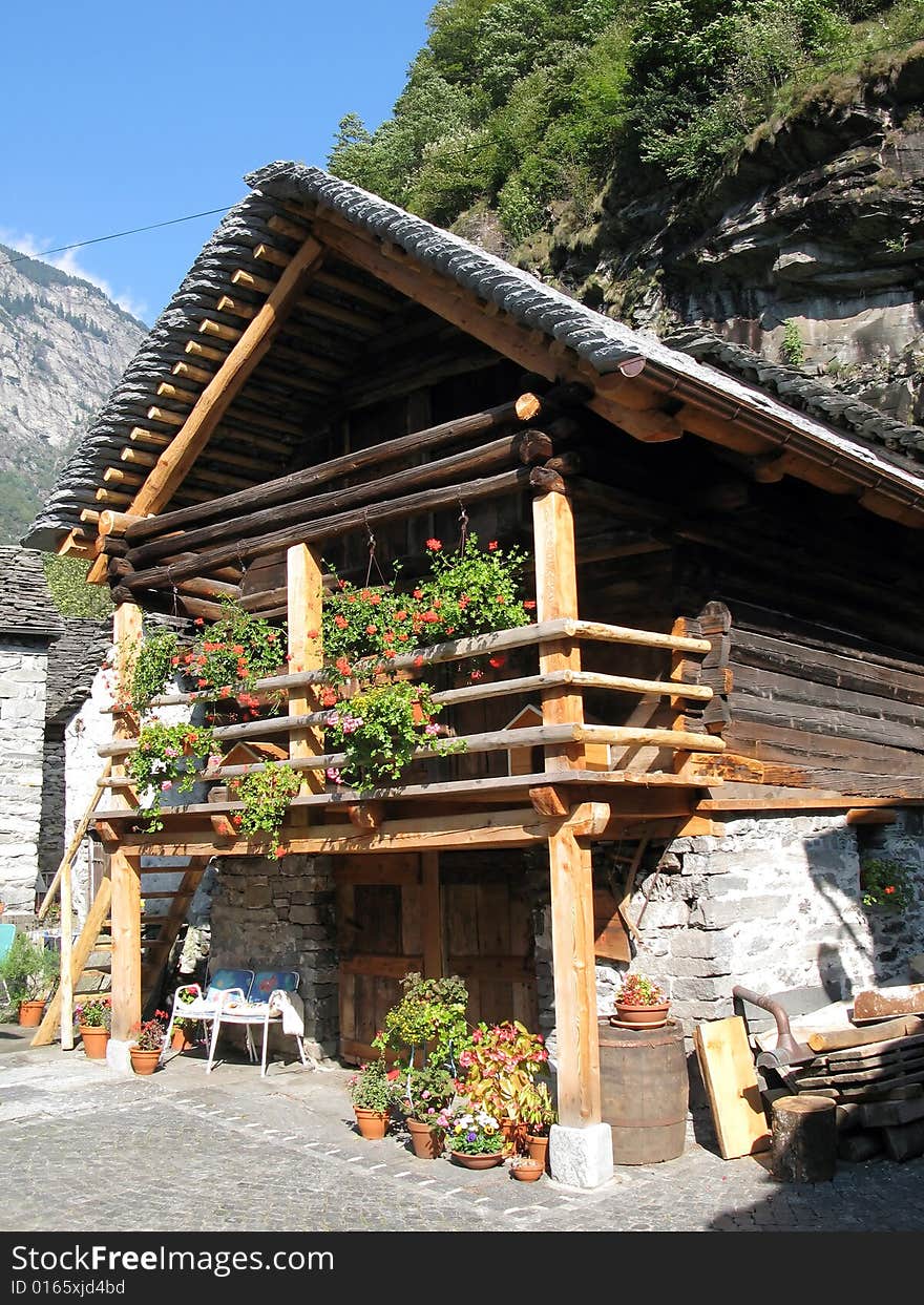 Wooden house in Bignasca, Southern Switzerland