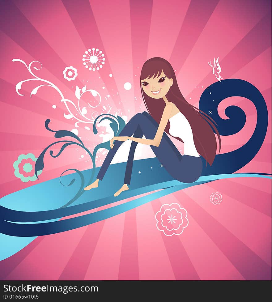 Young bright girl in day relax - Abstract Vector Background. Young bright girl in day relax - Abstract Vector Background