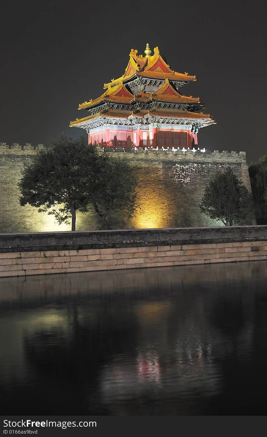 Watchtower at a corner of a city wall in beijing at night. Watchtower at a corner of a city wall in beijing at night