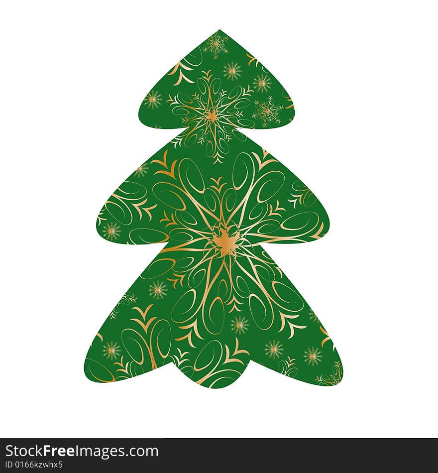 Shape of Christmas tree with golden snowflakes