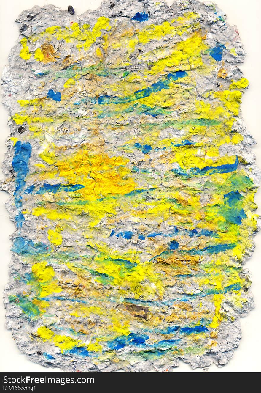 Texture of a wet crushed paper with multi-coloured stains