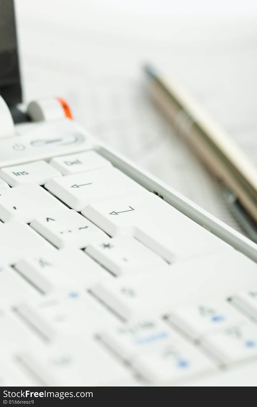 Close up of white mini laptop computer