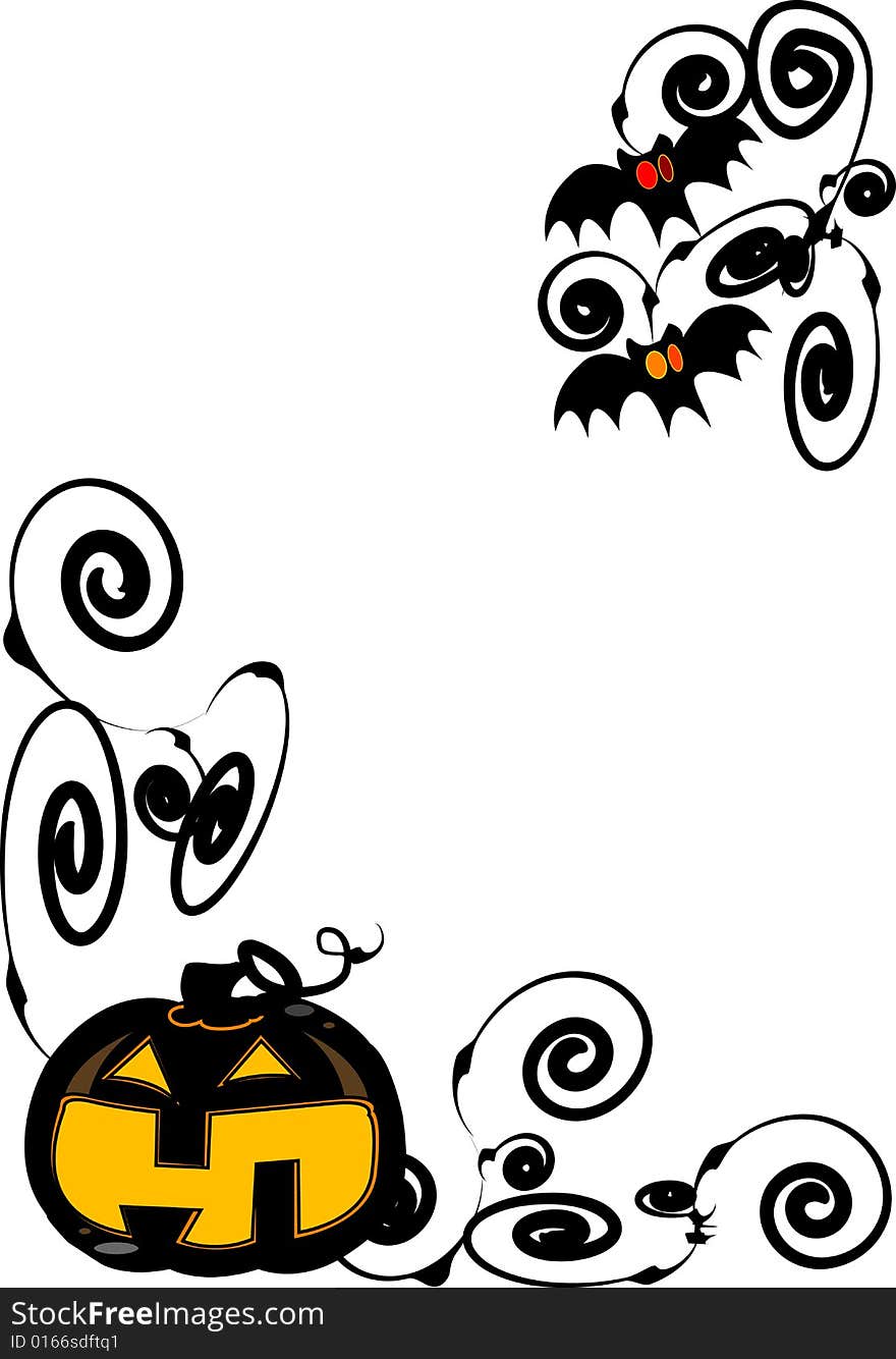 Background for halloween with a funny pumpkin and bats. Background for halloween with a funny pumpkin and bats