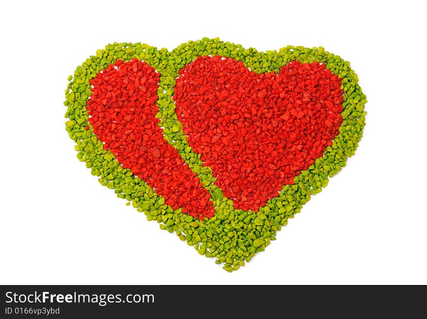 Hearts with little colored stones on white background. Hearts with little colored stones on white background