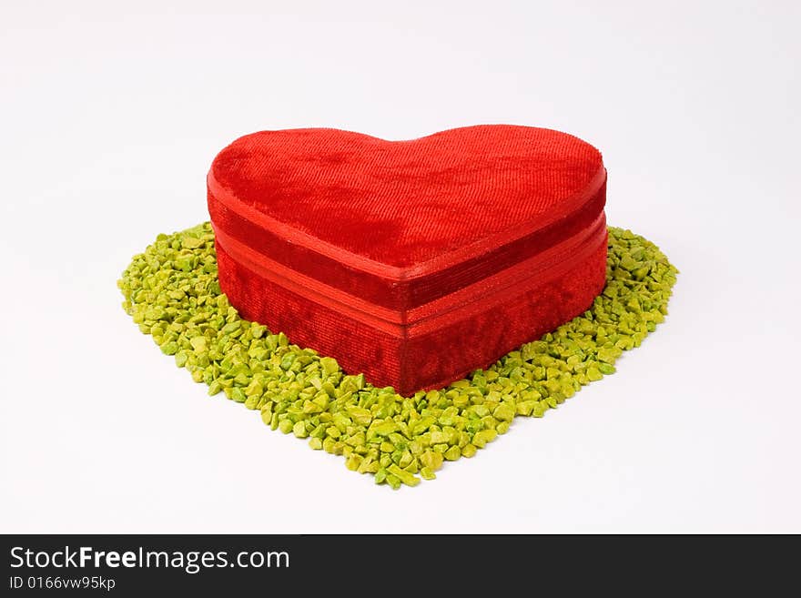 Hearts with little colored stones on white background. Hearts with little colored stones on white background