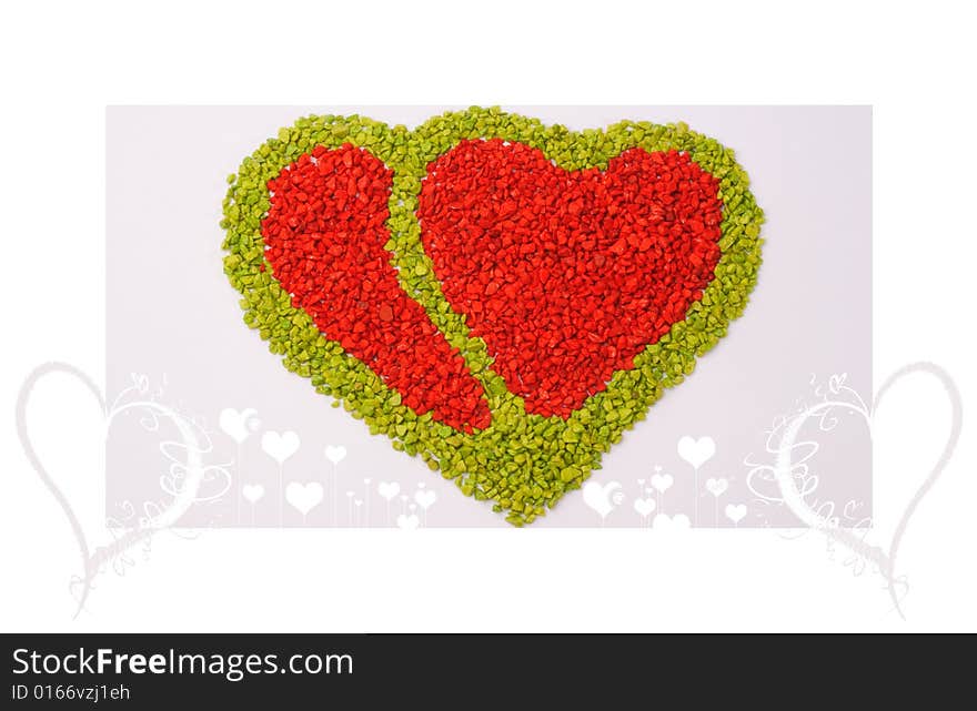 Hearts with little colored stones on white background. Hearts with little colored stones on white background